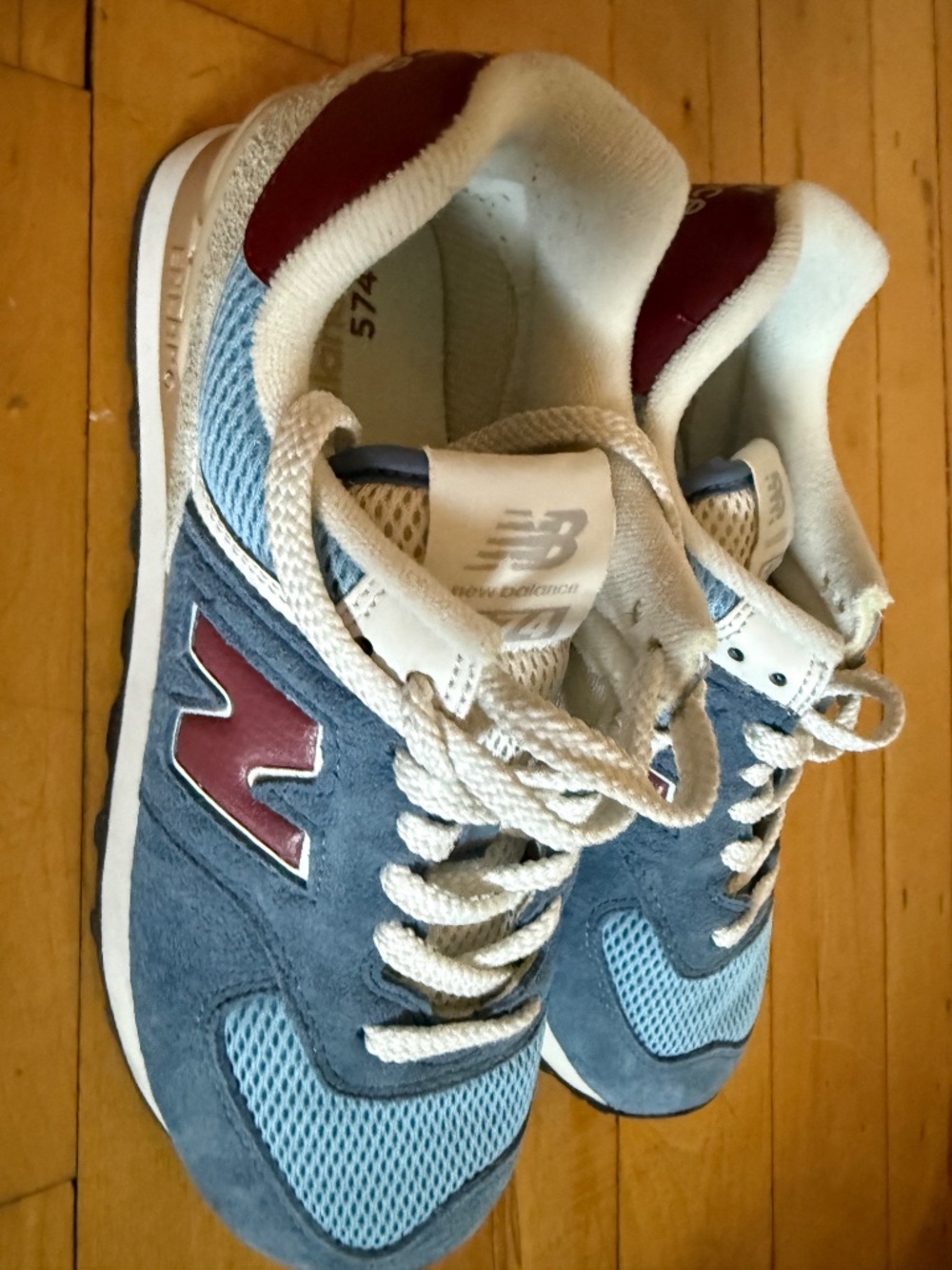 New Balance 574 Blue Suede Burgundy Sneakers Women's 7